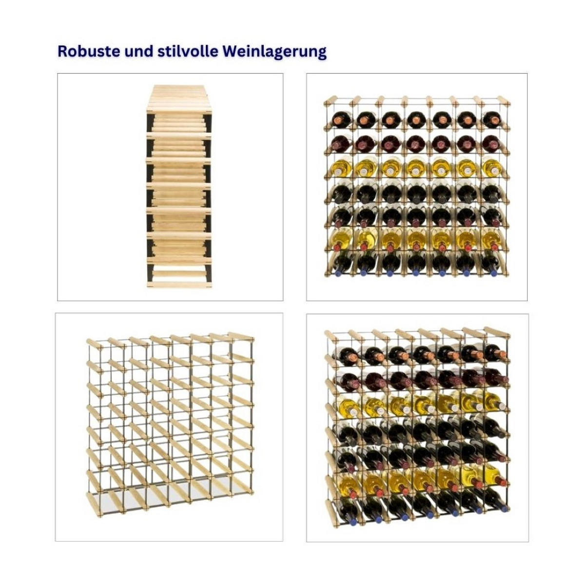 WEINREGAL Vinotega Mod Metal 72,5x72,5x24,5 cm 7x7 Flaschen Massives Kiefernholz Braun Geölt - Braun, Holz (72.5/72.5/24.5cm) - PROREGAL