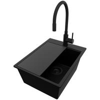 GRANITSPÜLE Oslo, 2-er set Alles Schwarz 38/50 cm 1 Becken + Küchenarmatur 40/38 cm + Ablauf-Set + Schneidebrett ab 40er Unterschrank - Schwarz, Kunststoff (38/20/50cm) - Primagran