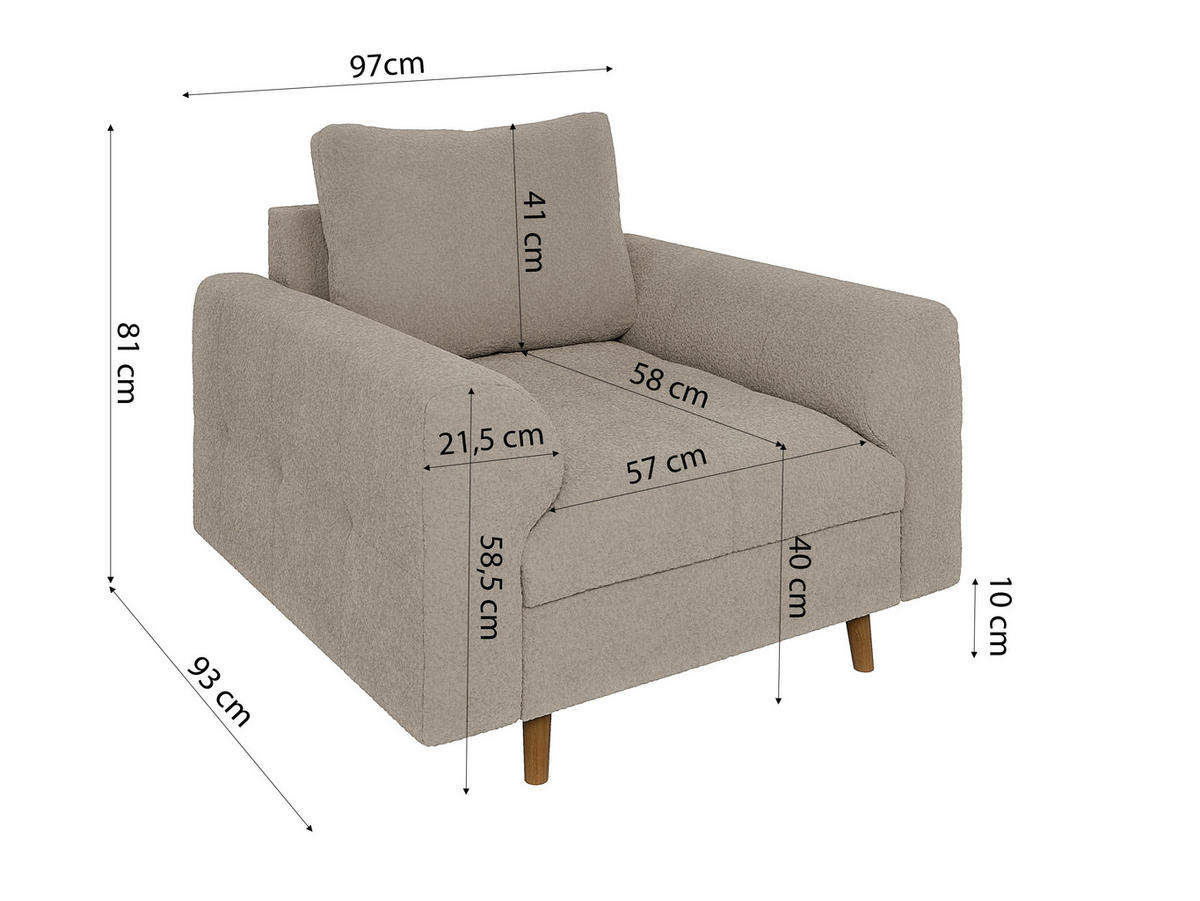 SESSEL Henrik Beige Boucle - Beige/Braun, Holz/Textil (97/81/93cm) - S-Style Möbel