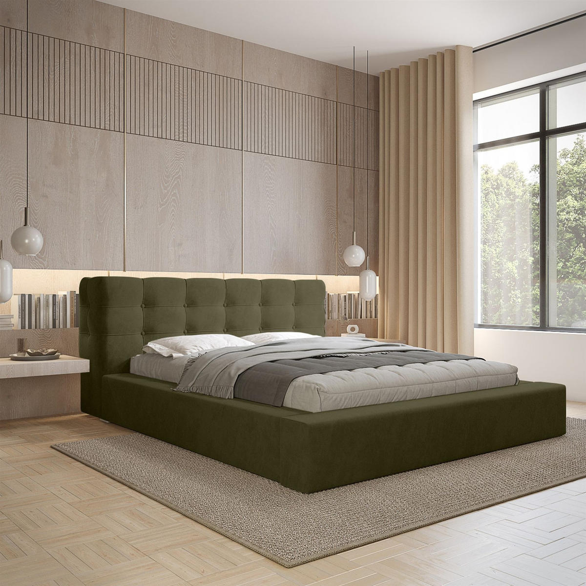 POLSTERBETT Antonio Stoff Ditra - Grün, Holzwerkstoff/Textil (160/200cm) - Fun Möbel