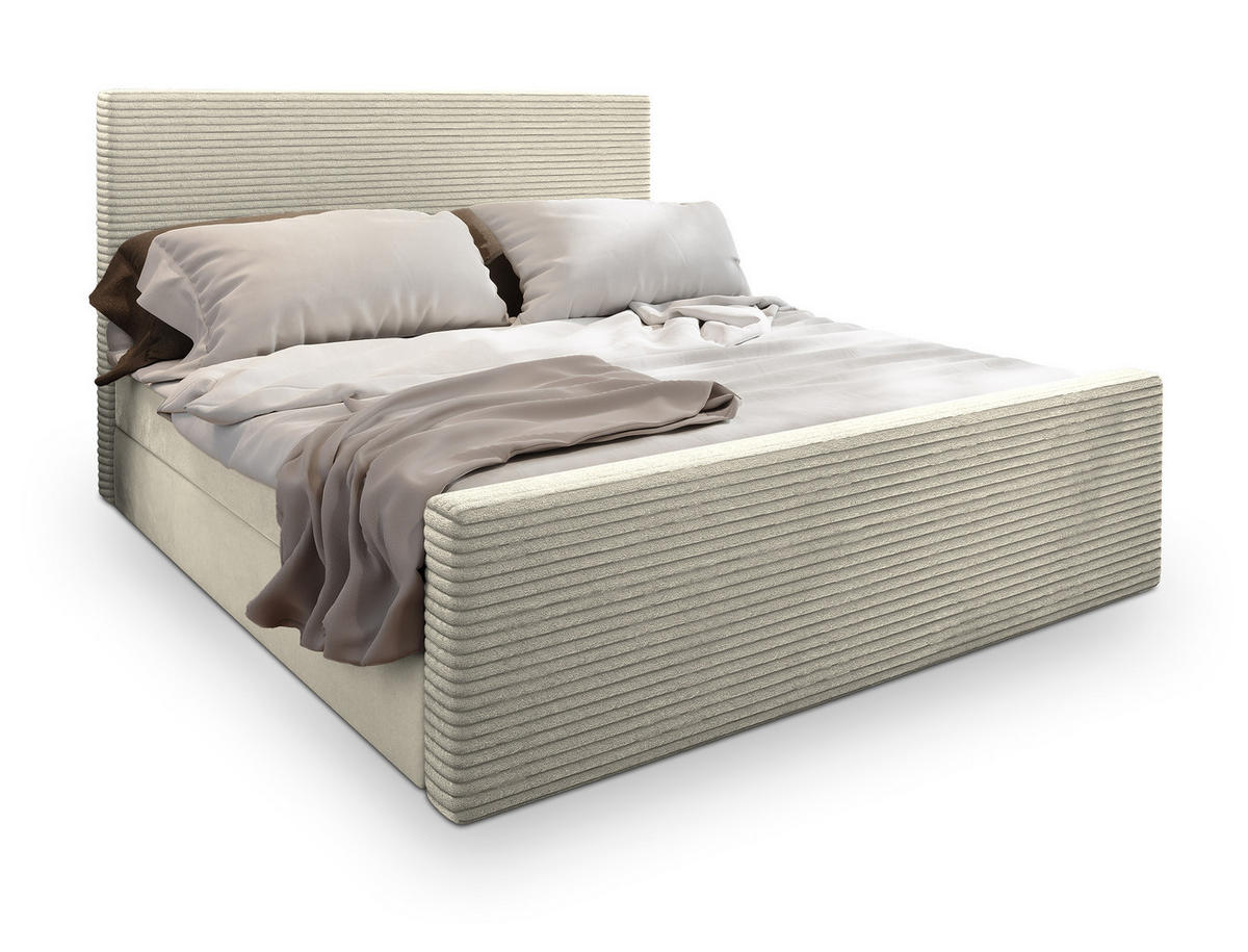 BOXBETT ALORIA 160x200 cm mit Matratze und Topper - Creme - Creme, Holz (160/200cm) - MASSENO