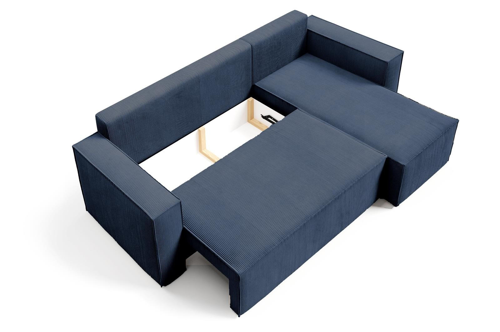 ECKSOFA Roda Dunkelblau, Cord-Ecksofa mit Schlaffunktion - Dunkelblau, Holzwerkstoff/Textil (248/150cm) - Bettso