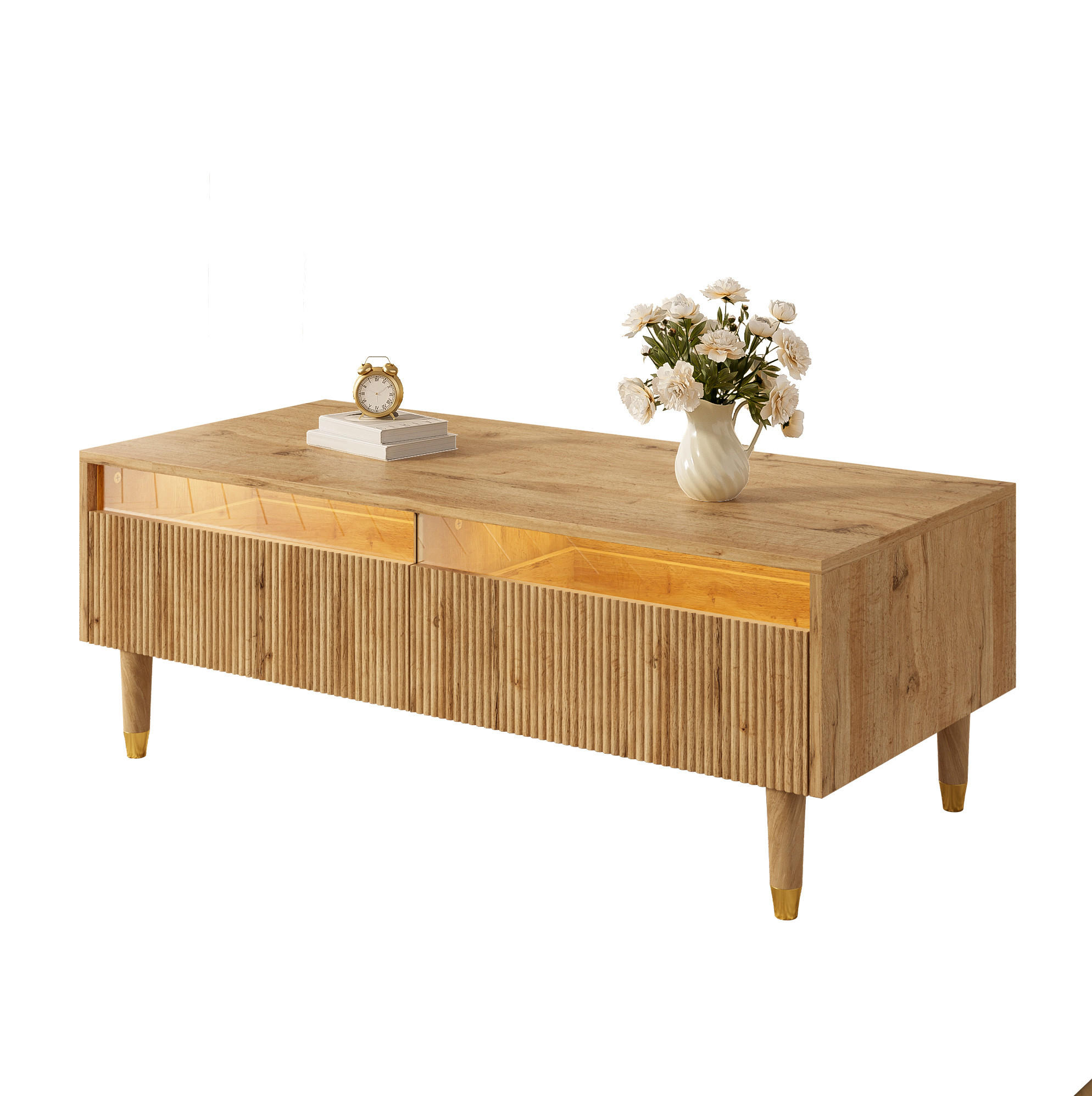 COUCHTISCH aus MDF 110x50x40 cm in Naturfarben mit LED-Beleuchtung - Naturfarben, Holzwerkstoff (110/50/40cm) - Modfu