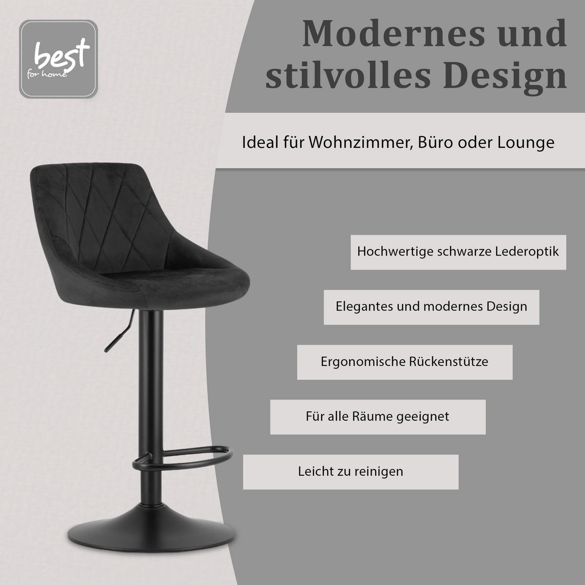 BARHOCKER, drehbar, HÖHENVERSTELLBAR, in Schwarz, Modernes Design - Schwarz, Textil (36/107/38cm) - Best For Home