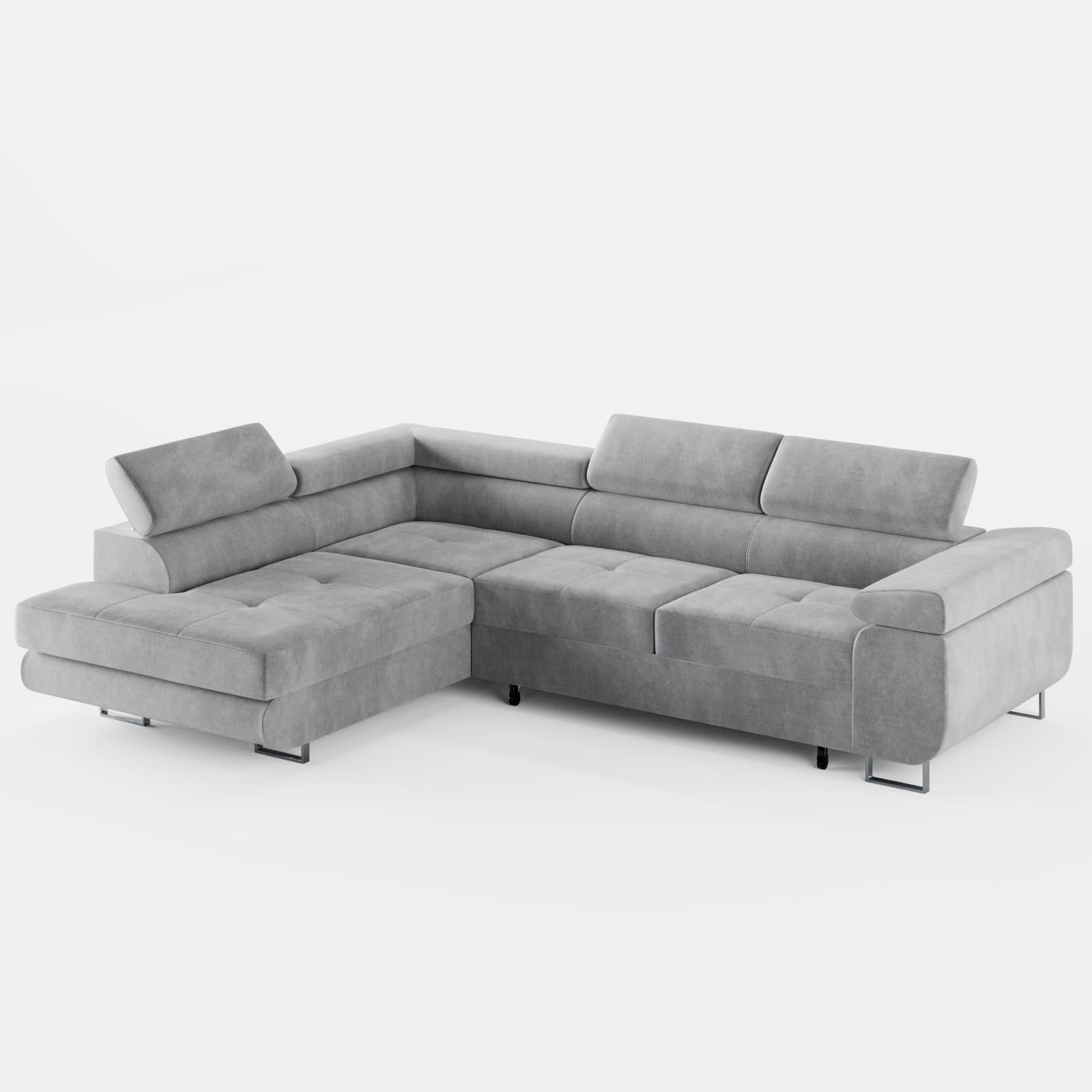 ECKSOFA VEMO EDGE Links Grau Velour-Stoff mit Bettkasten und Schlaffunktion - Grau, Textil (200/270cm) - Barchello