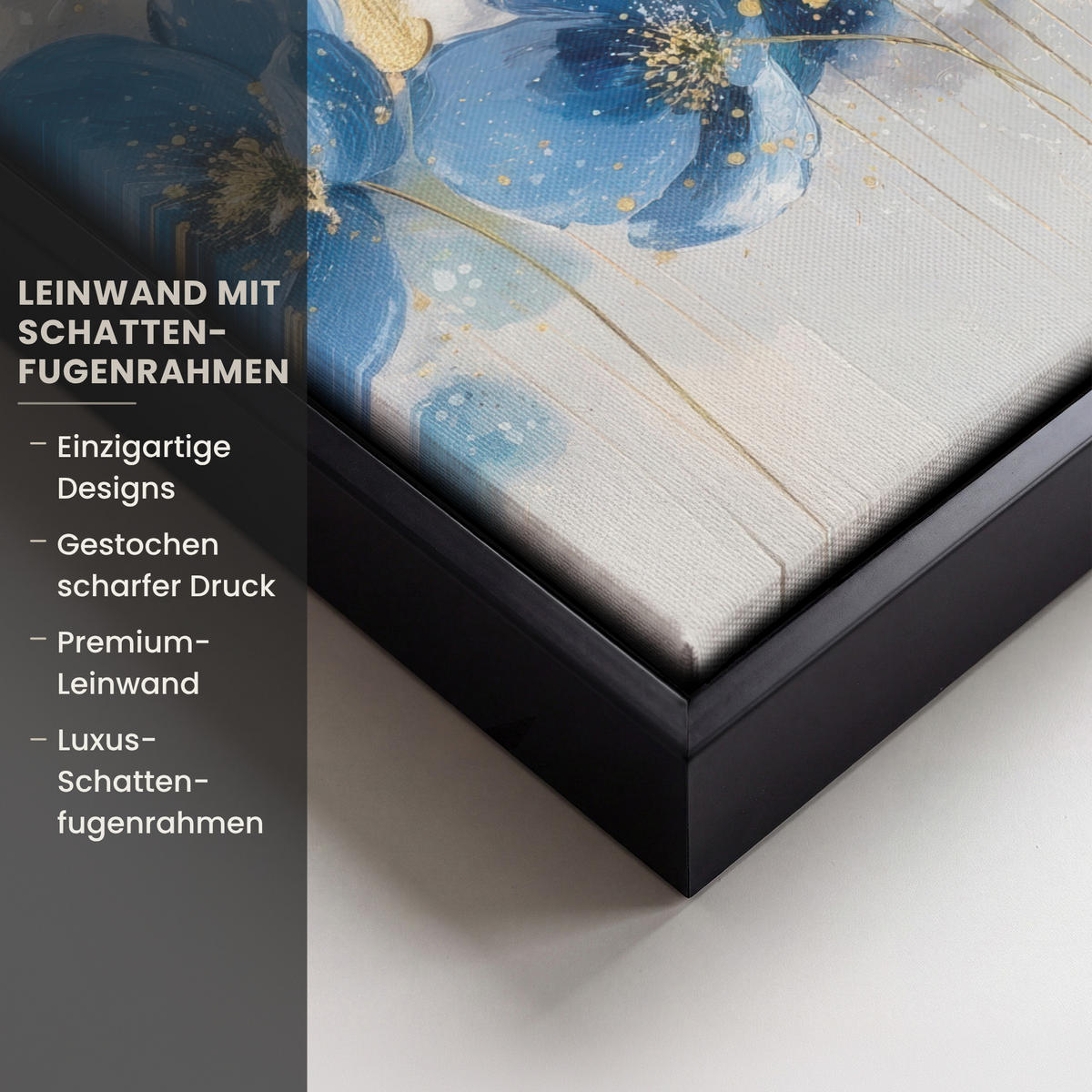 LEINWAND Bilder mit Rahmen - Blumen - Blau - Abstrakt - 30x20 - Hellgrau, Textil (30/20cm) - MuchoWow