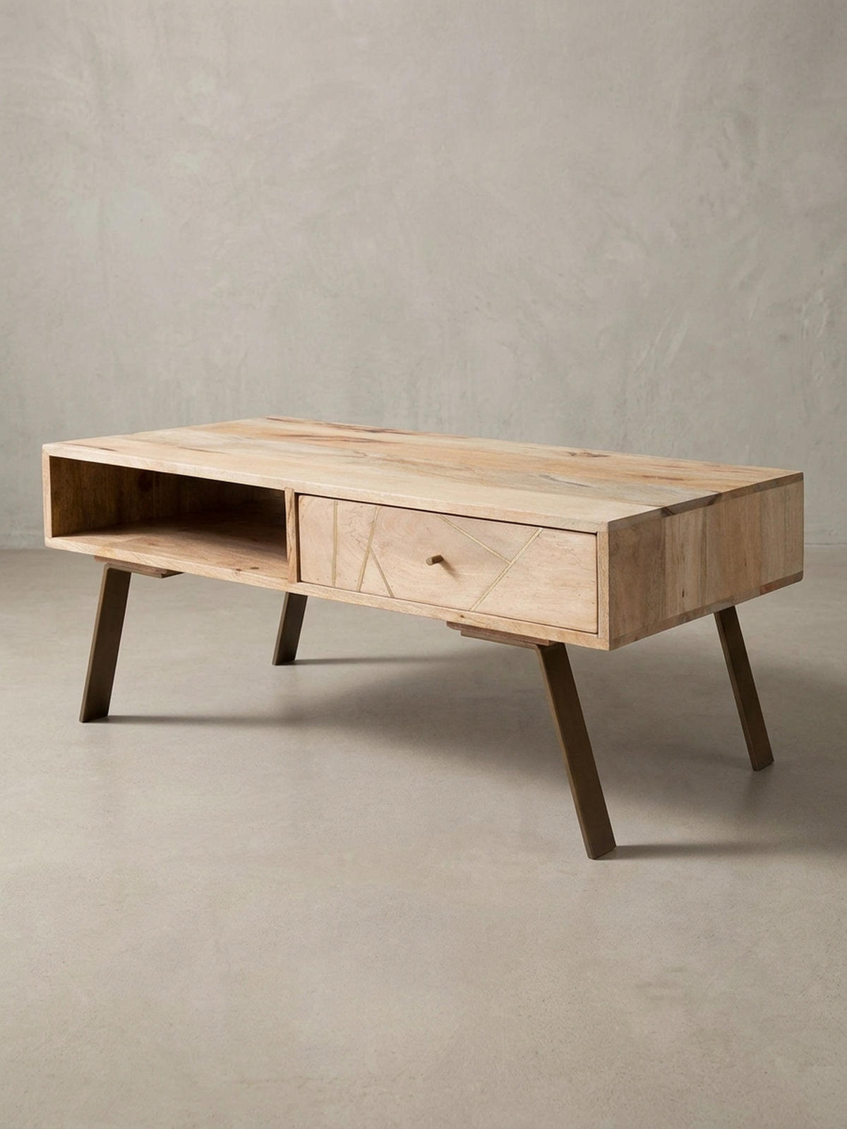 COUCHTISCH in Rustikalem Landhausstil, Massives Mangoholz und Metall, Maße 95x42x50 cm - Beige/Braun, Holz/Metall (50/95/42cm) - KADIMA DESIGN