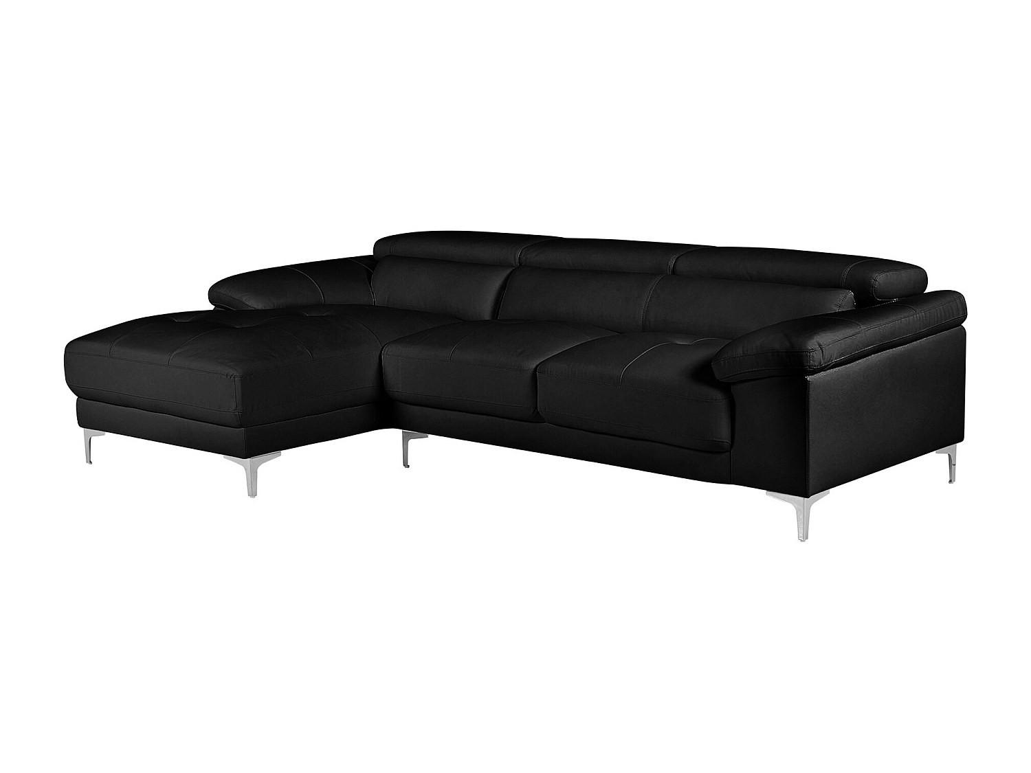 ECKSOFA - Ecke Links - Leder - Schwarz - SOLANGE - Schwarz, Leder (265/167cm) - Vente-Unique