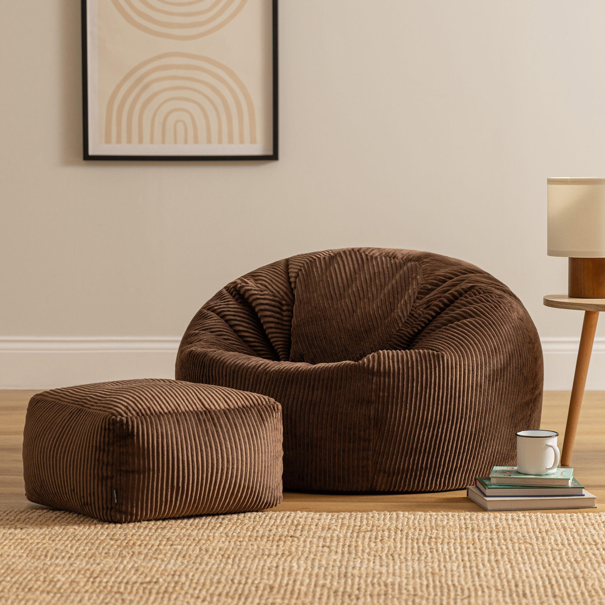 SITZSACK Klassisch + Hocker, Cord - Braun, Kunststoff/Textil (85/50/85cm) - icon