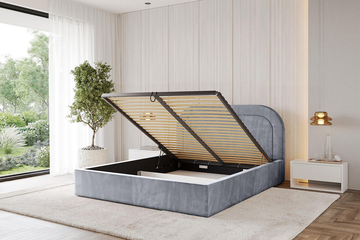 POLSTERBETT mit Bettkasten und Lattenrost, Boxbett ohne Matratze - LERAY 180x200 Grau - Grau, Holzwerkstoff/Textil (180/200cm) - ALTDECOR