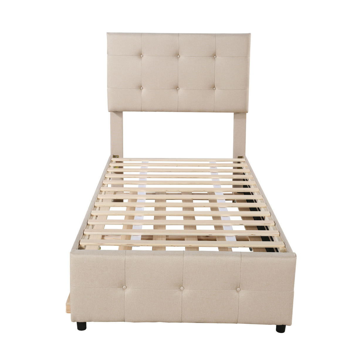 KINDERBETT 90/200 cm DE-01767, in Beige, mit Ausziehbett und verstellbarem Kopfteil - Beige, Metall (90/200cm) - ComfortXL