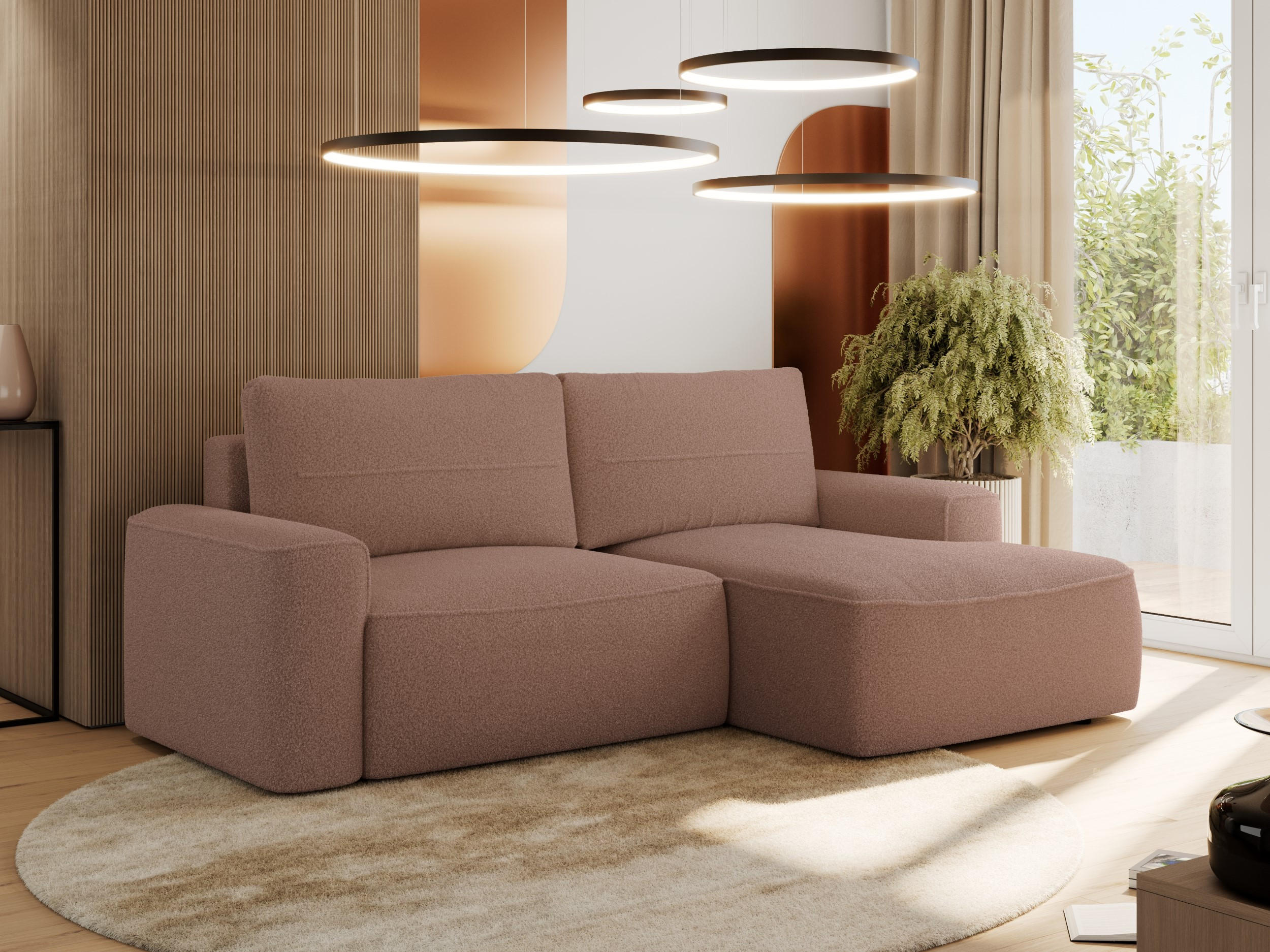 ECKSOFA BELLUNO L Rosa Boucle - Rechts - Schwarz/Rosa, Textil (233/144cm) - MKS