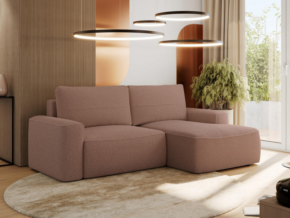 ECKSOFA BELLUNO L Rosa Boucle - Rechts - Schwarz/Rosa, Textil (233/144cm) - MKS