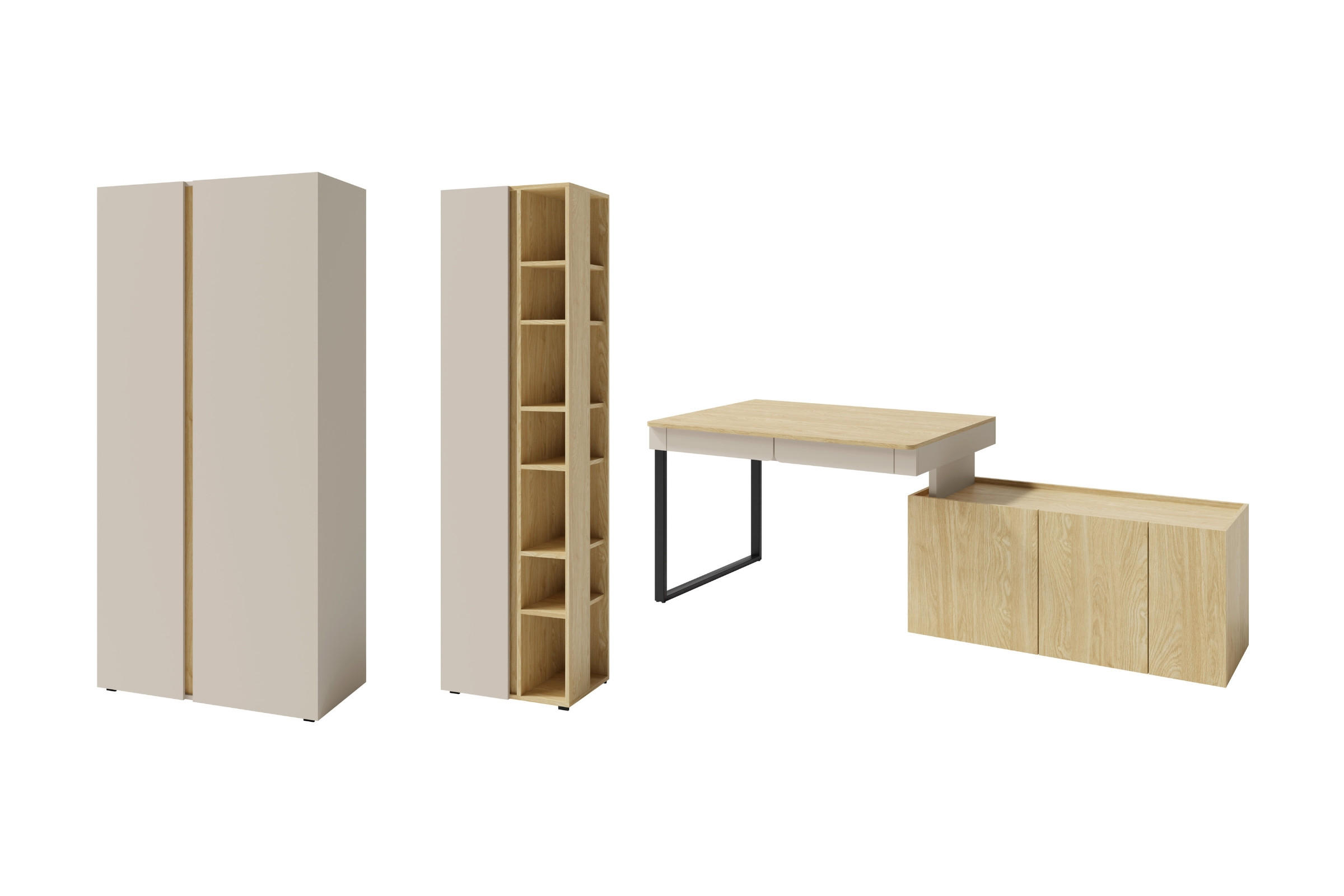 JUGENDZIMMER-SET LIBU AA 3-teilig in Sandbeige / Geölte Eiche - Eichefarben/Beige, Holzwerkstoff (373/195/63cm) - Deine Möbel 24