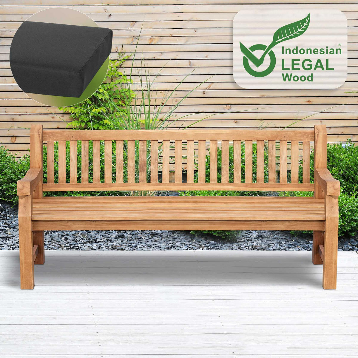 GARTENBANK Teakbank Dabel Holz Dunkelgrau Holzbank 200cm - Dunkelgrau, Holz (200/93/61cm) - DELUKE