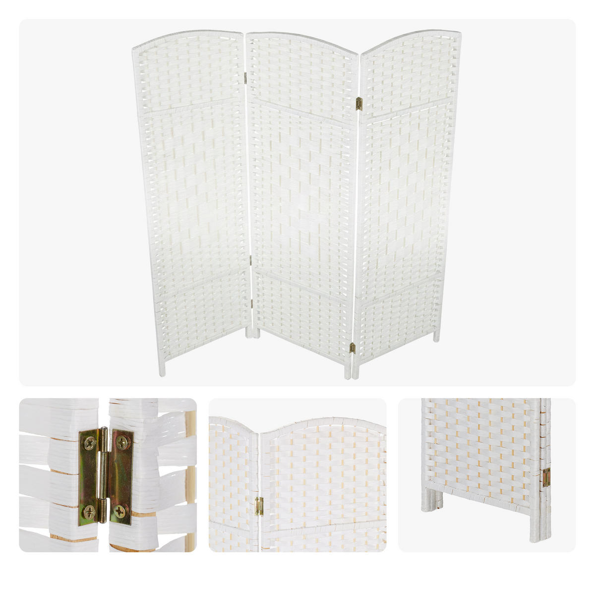 PARAVENT Weiß 3-teilig faltbar 170x120 cm - Weiß, Holz/Papier (120/170/2cm) - Relaxdays