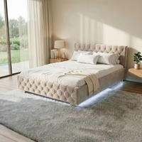 POLSTERBETT Nizza Beige 140x200 cm mit Bettkasten und LED - Beige, Holzwerkstoff (140/200cm) - Juskys