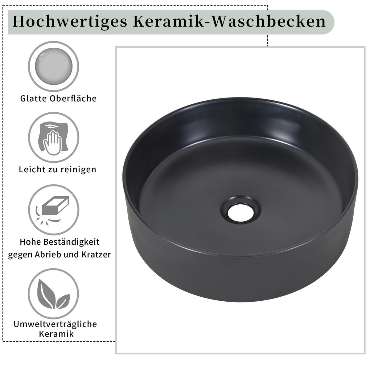 WASCHTISCHKOMBI 80 cm in Schwarz/Grau mit Aufsatzbecken und Schubladen - Schwarz, Holzwerkstoff (80/48.5/44cm) - Flora Grace
