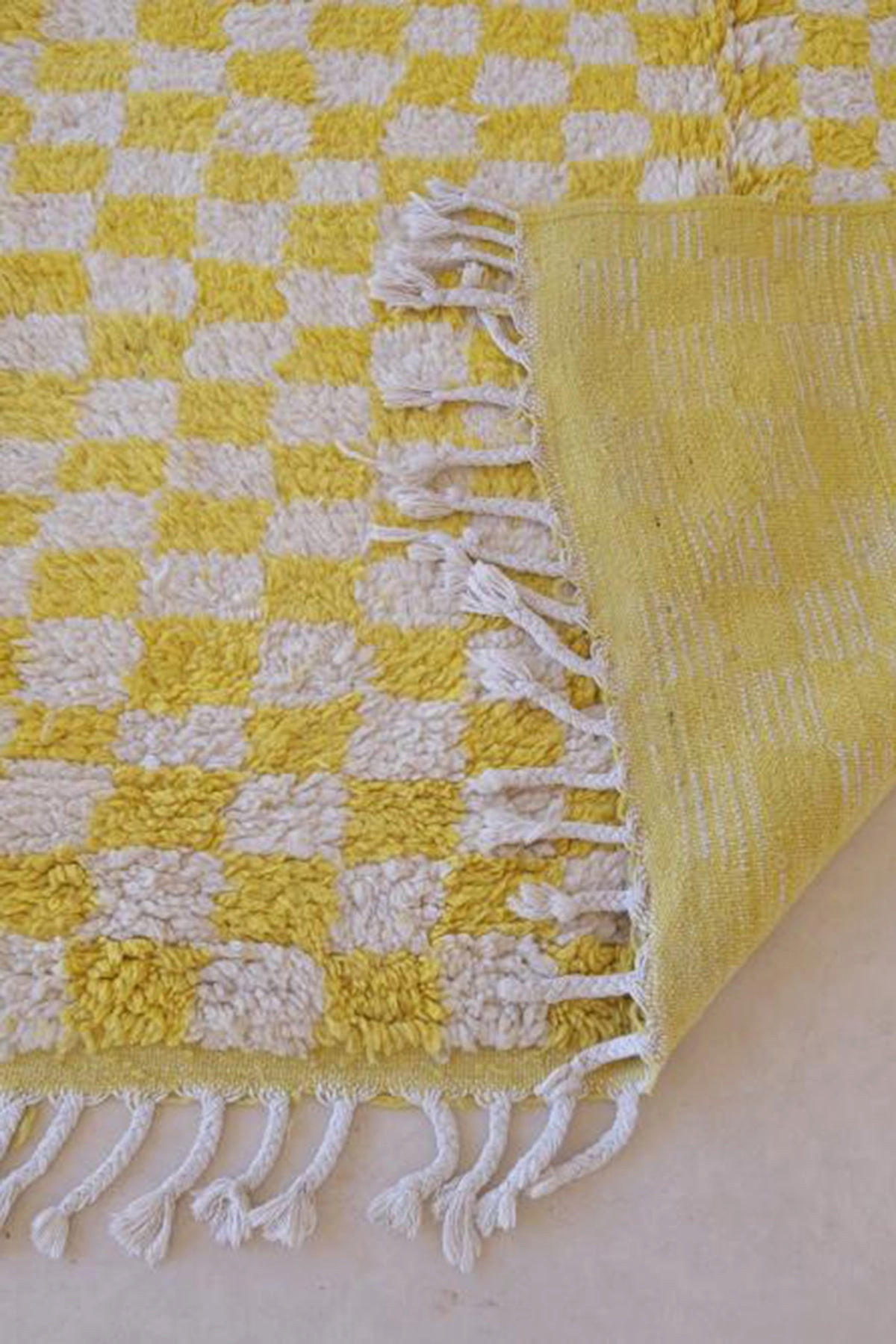 BERBERTEPPICH aus Marokko aus Wolle kariert gelb - Gelb, Naturmaterialien (160/257cm) - AFK Living