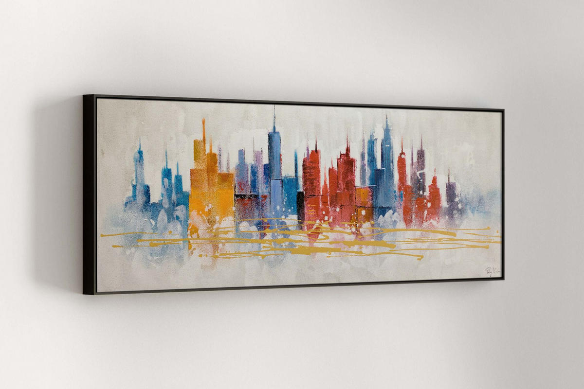 OLEJOMAĽBA 150/50 cm, Mesto a architektúra - viacfarebná, drevo/textil (150/50cm) - KUNSTLOFT