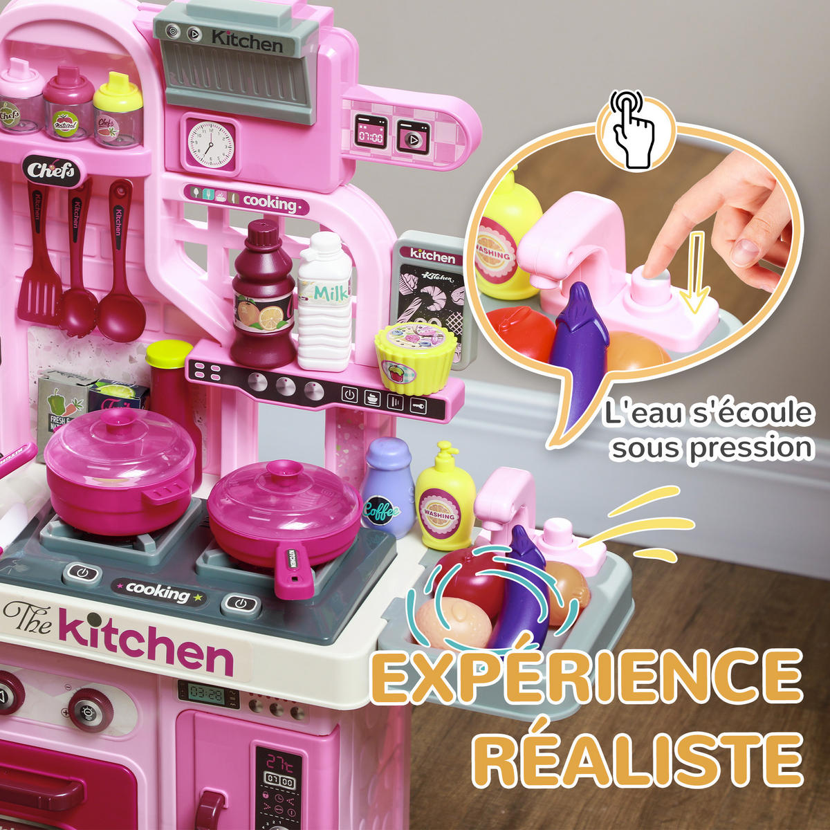 SPIELKÜCHE DE-18733 mit Licht & Sound, 33-teilig Rosa - Pink, Kunststoff (53/22/69cm) - ComfortXL