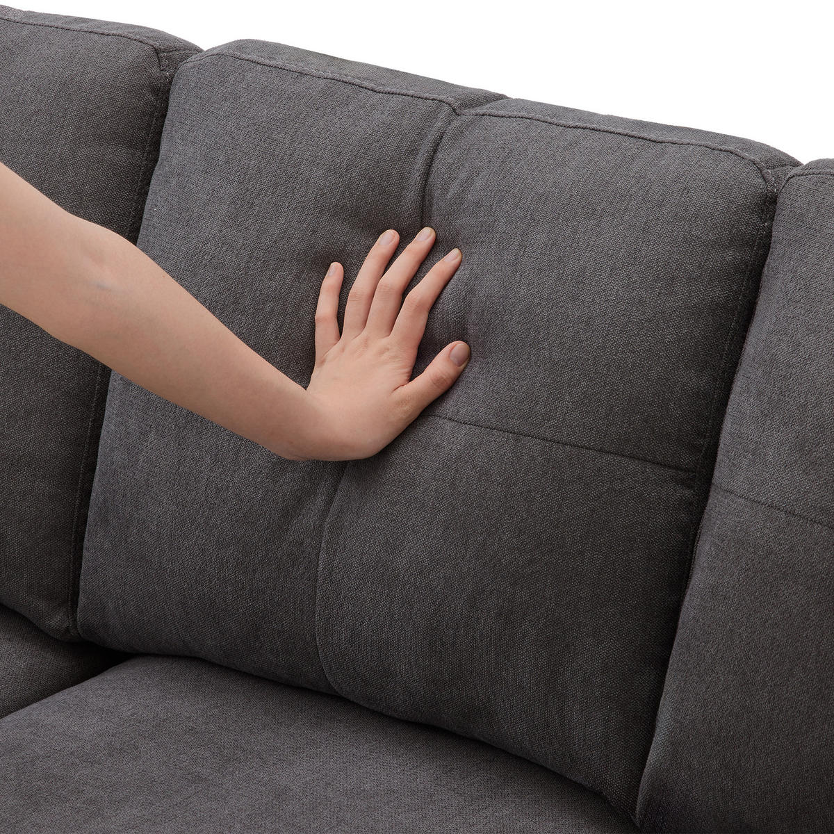 ECKSOFA Leinen Dunkelgrau mit Stauraum, Getränkehaltern und mit Kissen - Dunkelgrau, Holzwerkstoff/Textil (175/129cm) - WISHDOR