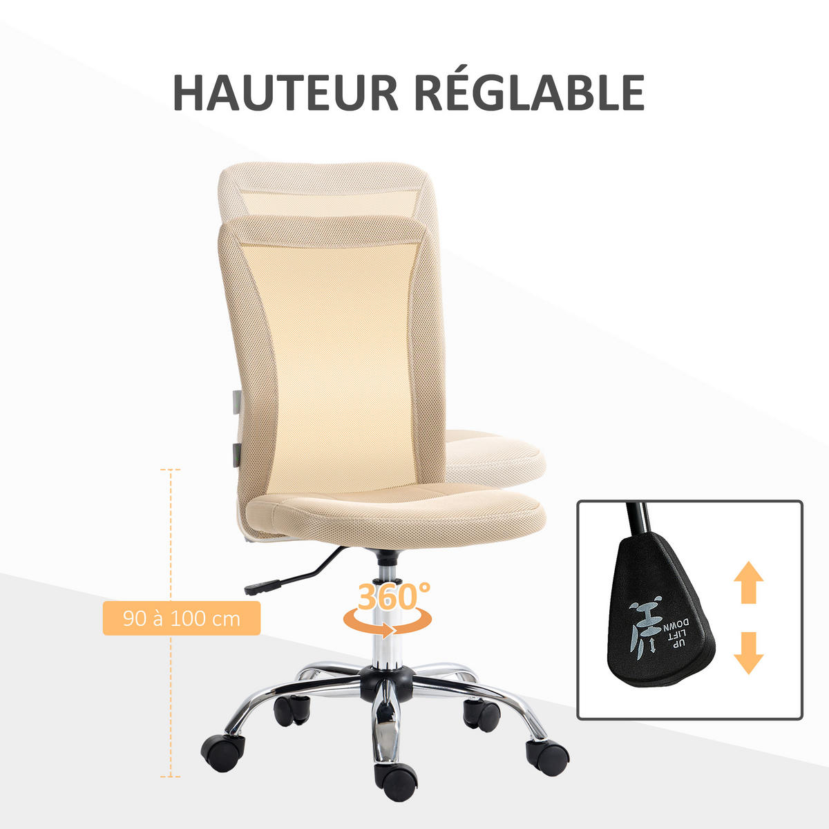 DREHSTUHL DE-11700 Mesh höhenverstellbar Beige - Beige, Textil (56/100/43cm) - ComfortXL