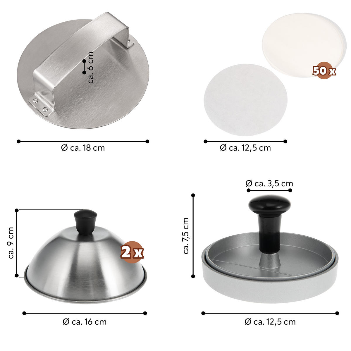 BURGER SET 5tlg - Silberfarben, Metall (18/6/18cm) - bremermann