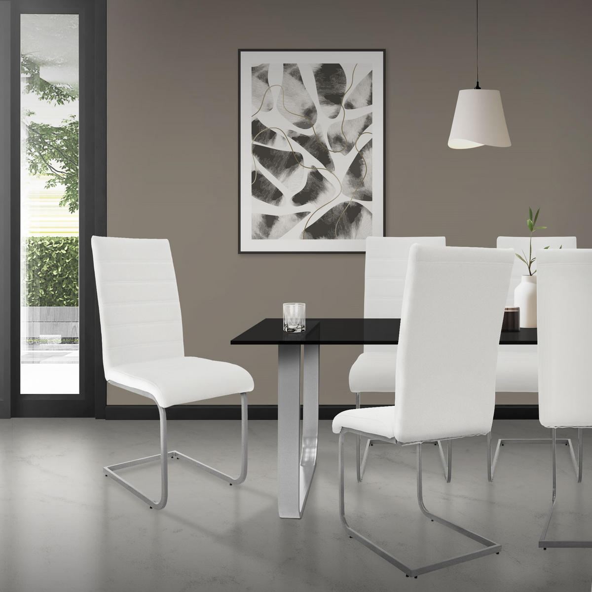 SCHWINGSTUHL 2er Set Weiß Kunstleder - Silberfarben/Weiß, Metall (40/102/57cm) - ML-DESIGN