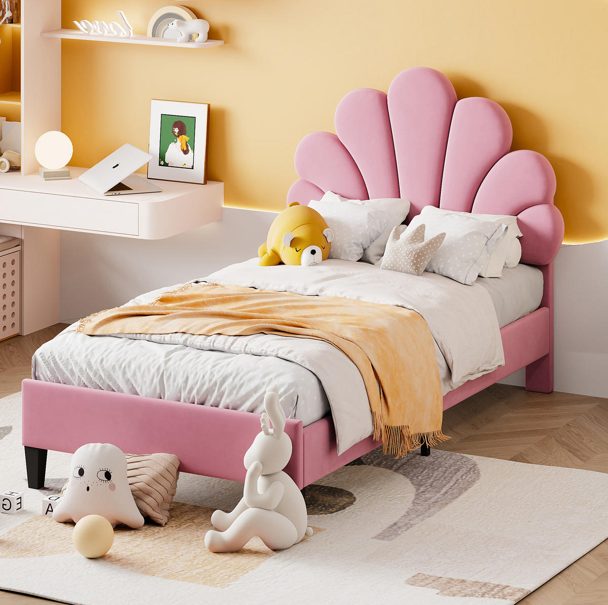 SAMT-POLSTERBETT 90/200 cm in Rosa mit gepolstertem Kopfteil und Lattenrost - Rosa, Textil (90/200cm) - BEAOK