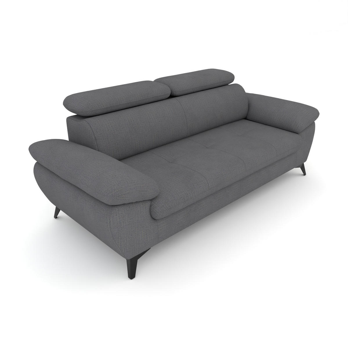 3-SITZER Karlstad Chenille Grau verstell. Kopfstützen B 215 cm - Dunkelgrau, Kunststoff/Textil (215/84/100cm) - foamnova