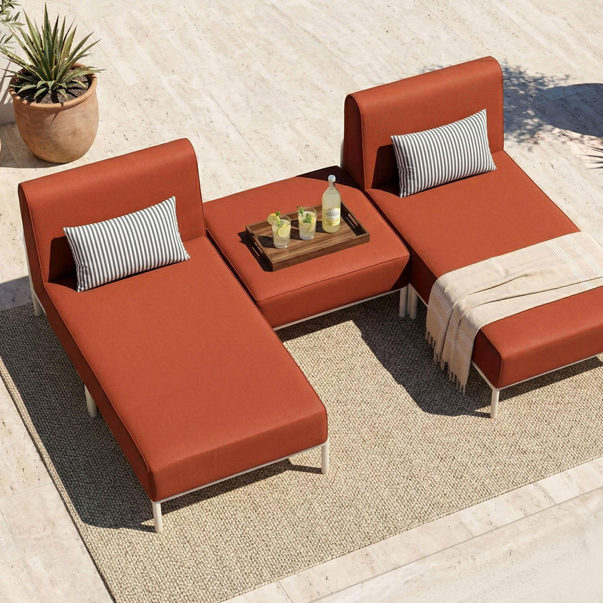 GARTENSOFA mit 3 Sitzplätzen, Terrakotta - Rot, Textil (128/78/144cm) - Oviala