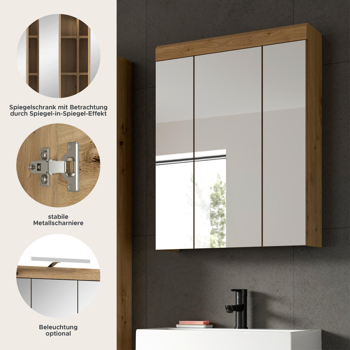 SPIEGELSCHRANK SCOUT (B/H/T: ca. 60/79/18 cm) in Artisan Eiche Nachbildung/Spiegelglas - Eiche Artisan, Holz (60/79/18cm)