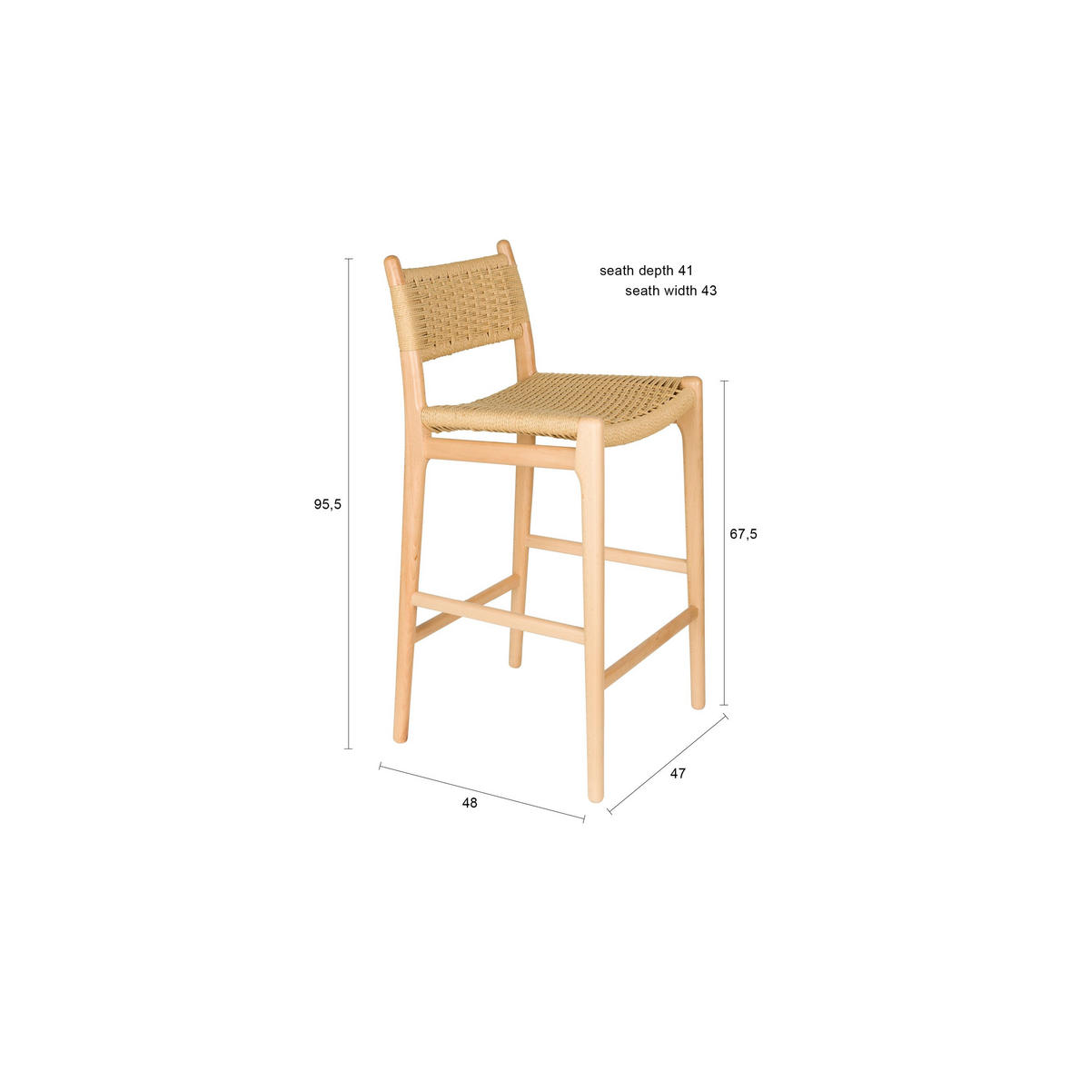 BARHOCKER Cecile Rückenlehne 67,5 cm Naturel - Beige, Holz (48/95.5/47cm) - Dutchbone