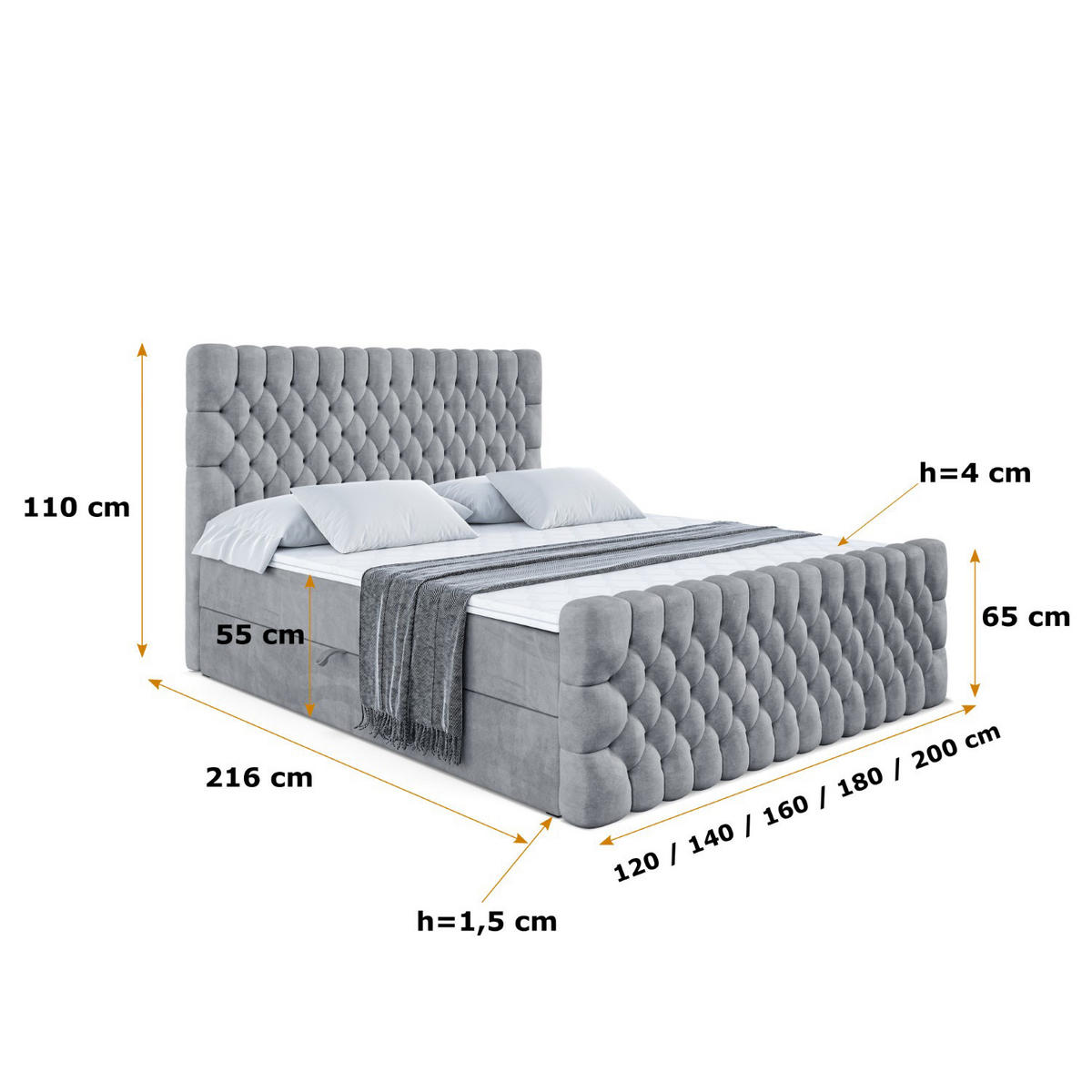 BOXBETT SERENE-Z - 120 x 200 - H4 - Grau - Grau, Holzwerkstoff (120/200cm) - ALTDECOR