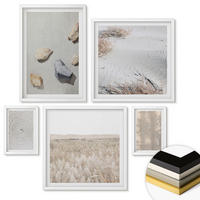 WANDBILDER 5er-Set - 50x50 cm & 20x30 cm & 40x60 cm Weißer Rahmen - Boho-Naturtexturen - Weiß, Kunststoff (40/60cm) - ArtPrintCave