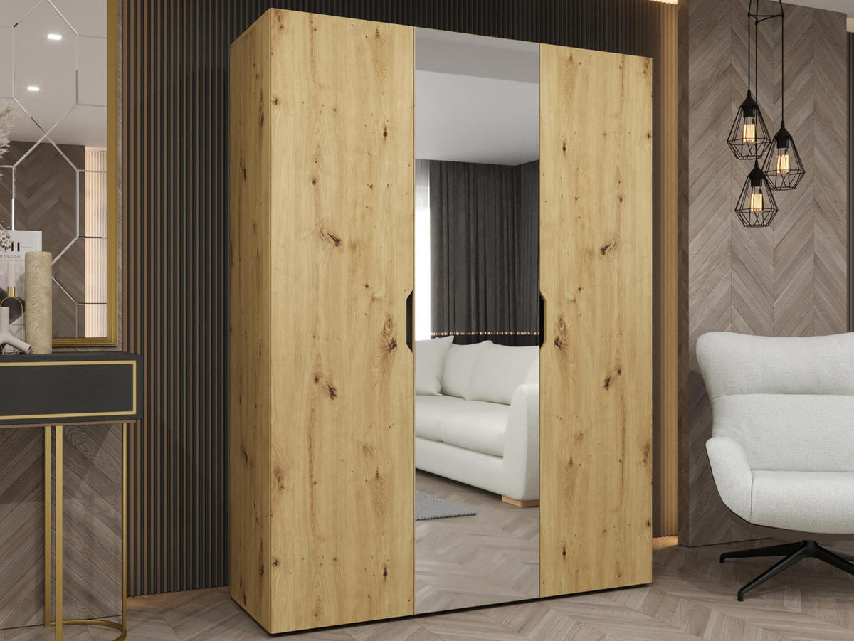 DREHTÜRENSCHRANK Malaga 150 mit Frontspiegel - Eiche Artisan, Holzwerkstoff (150/202/52cm) - MIRJAN24