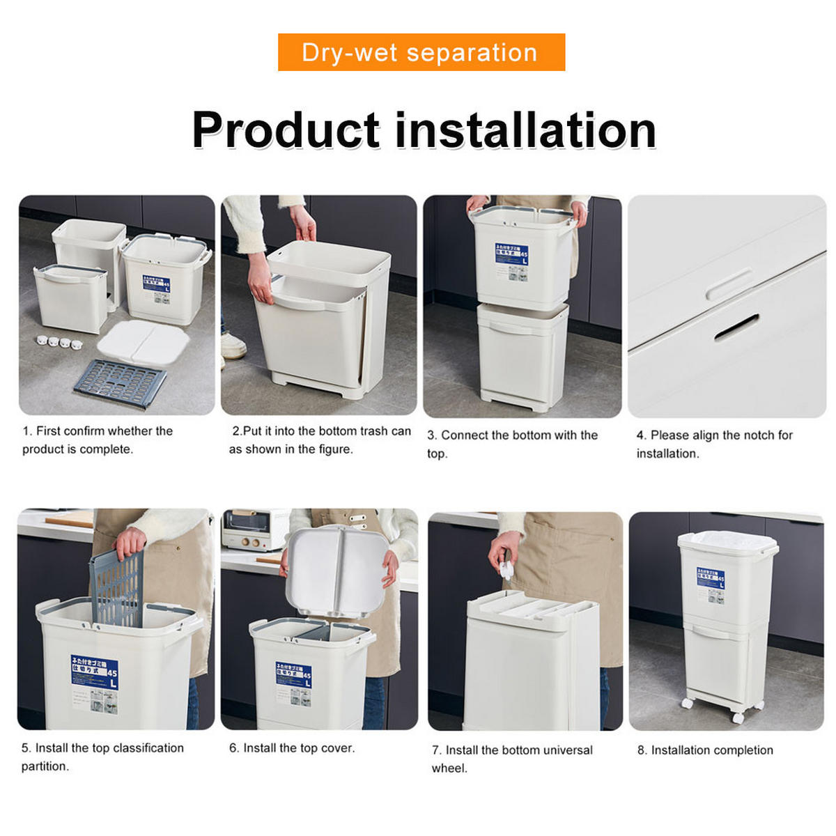 MÜLLEIMER 3 Fächer mit Rollen und Griffe in Weiß aus PP Ordentlich & hygienisch Ergonomische Höhe 33,5 x 47,7 x 79,5 cm 4,1 kg - Weiß, Kunststoff (33.5/79.5/47.7cm) - Livingandhome
