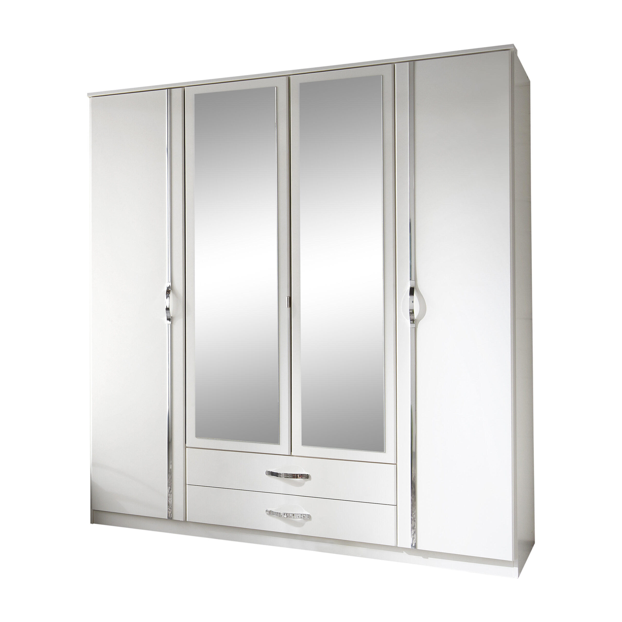 KLEIDERSCHRANK Duo in Weiß mit Aufleistungen in Chrom 179x199x58 cm (BxHxT) – Drehtürenschrank 179 cm Breite - Weiß, Holzwerkstoff (120/200/80cm)