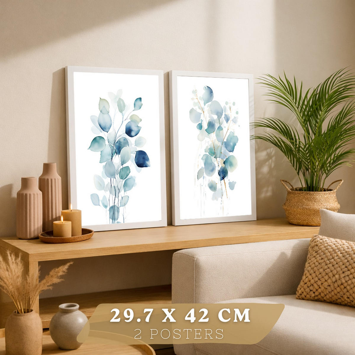 PLAKAT Sada 2 Akvarelový květ A3 Bílý rám - bílá, papír (29.7/1/42cm) - Nacnic