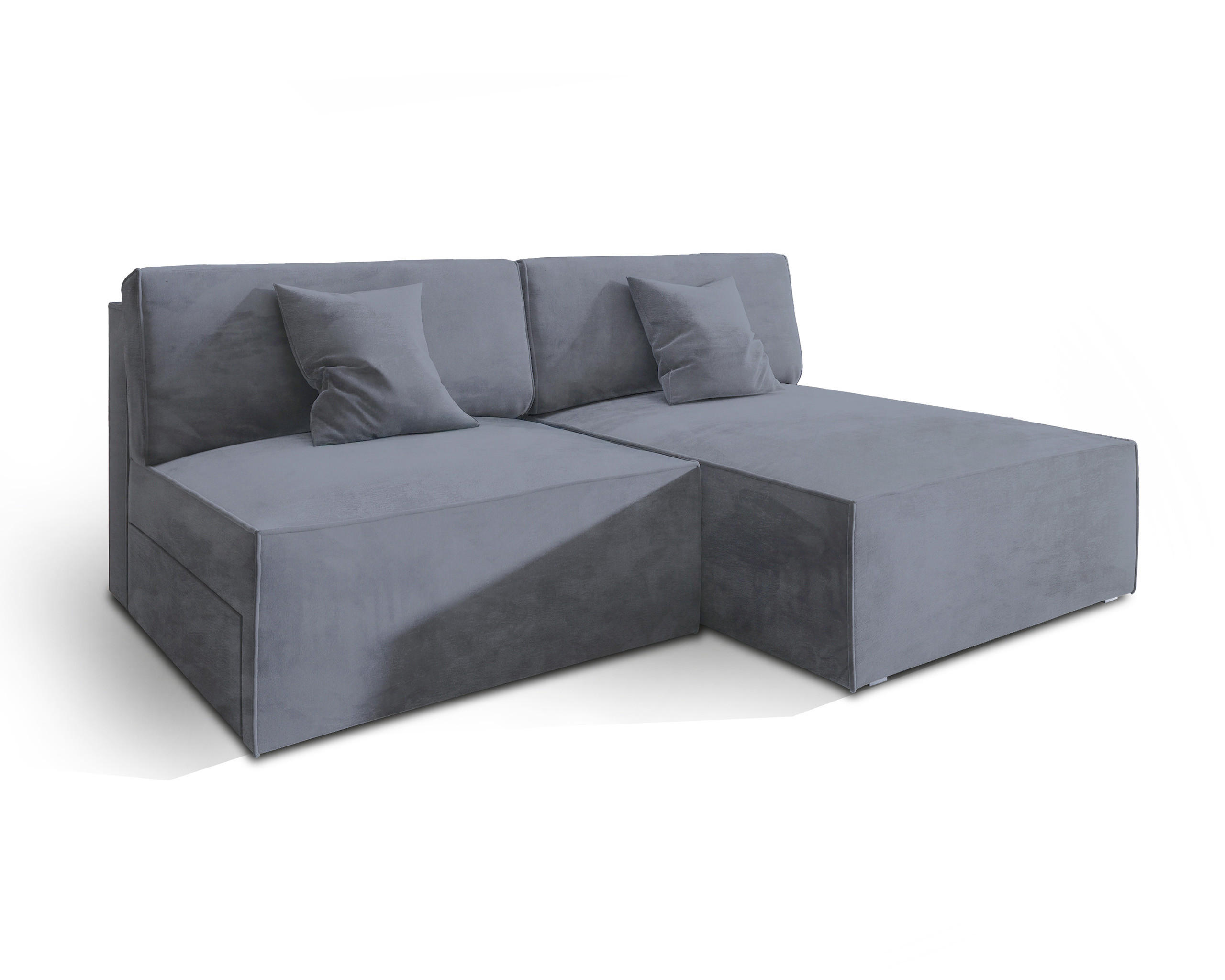 ECKSOFA FIORO M Grau Velours-Stoff mit Schlaffunktion - Grau, Holz (204/148cm) - MASSENO