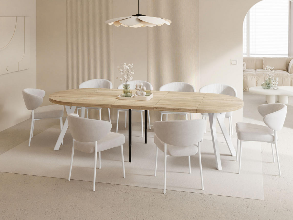 ESSTISCH Twixy XXL groß rund oval ausziehbar, Eiche Hell Braun 100-250/100/76 cm - Weiß/Sonoma Eiche, Holz/Holzwerkstoff (100/100/76cm) - WFL GROUP