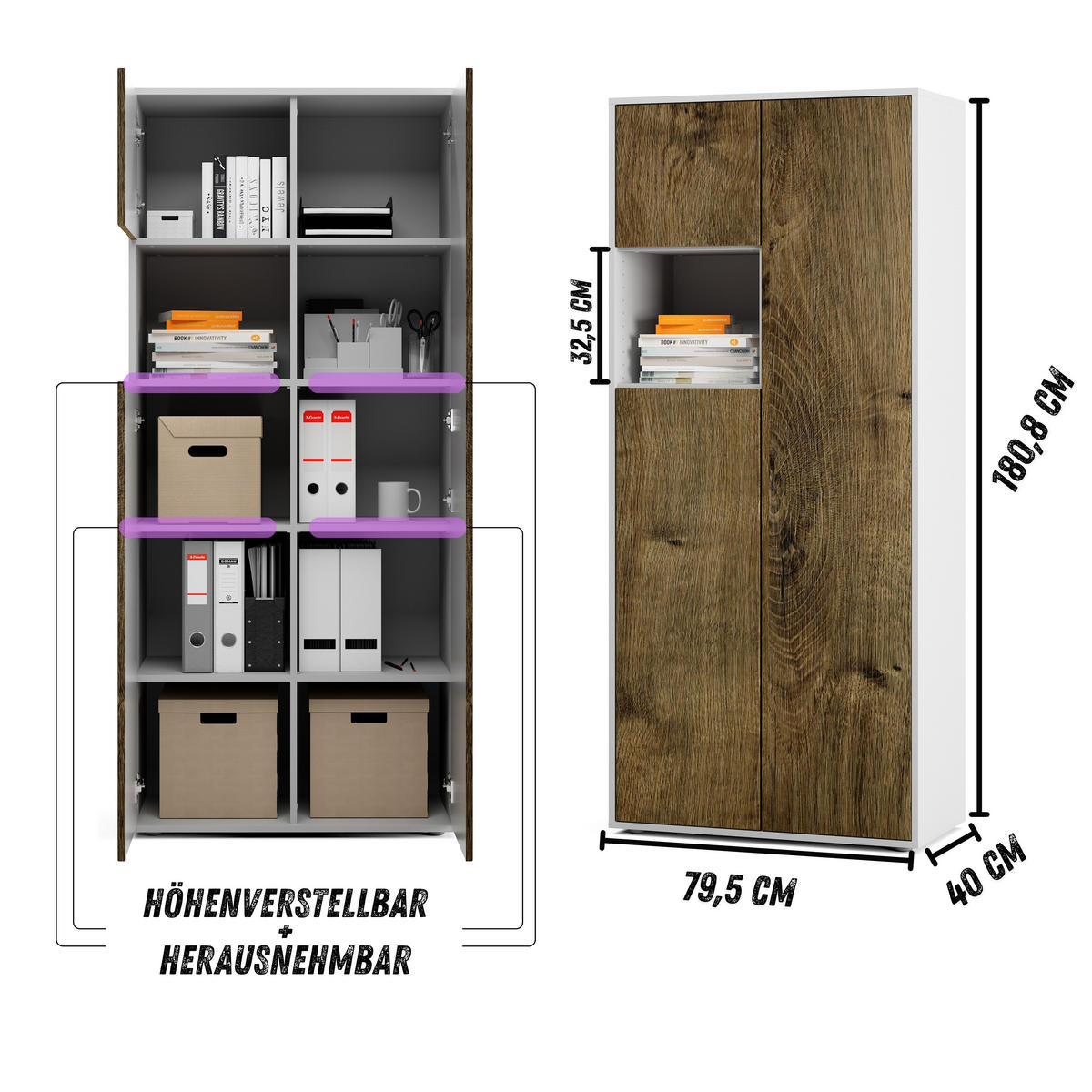 AKTENSCHRANK Amira T10 Eiche Ribbeck 180/80/40 cm - Alteiche, Holzwerkstoff (80/180/40cm) - SIMPLYFURN