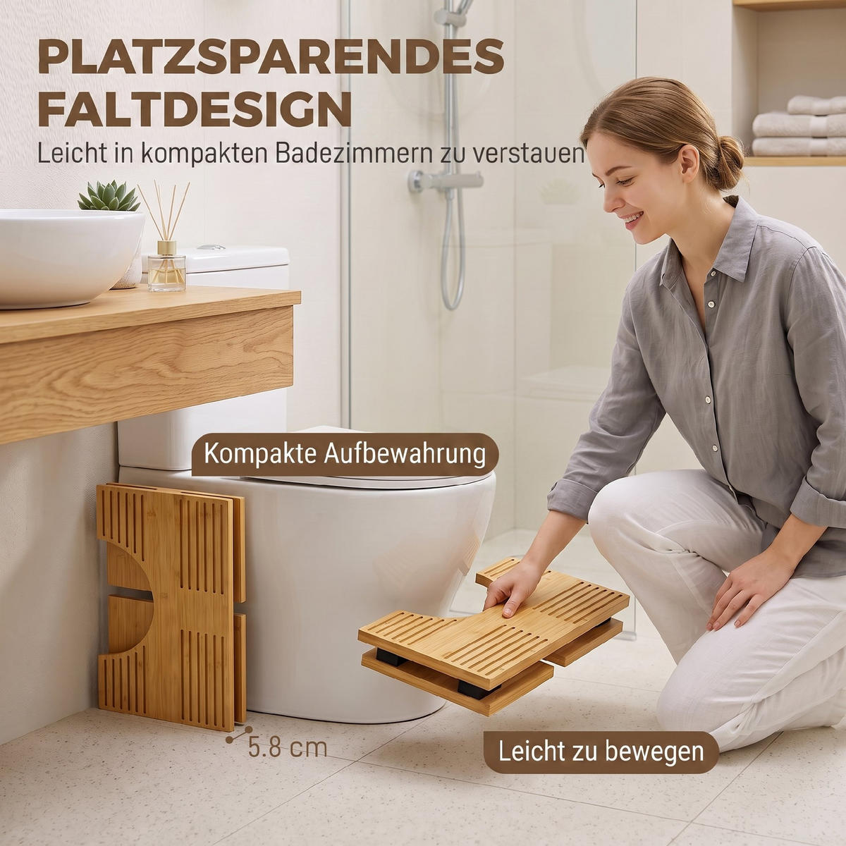 TOILETTENHOCKER Bambus Eiche - Eichefarben, Holz (25/20/42.5cm) - HOMCOM