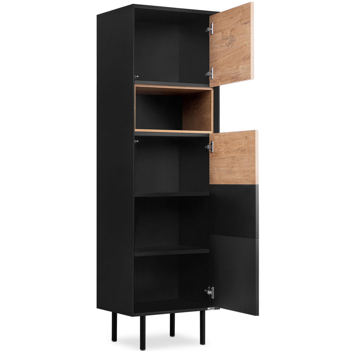 REGAL LOFTY Kreuzeinlage, schwarz / Eiche natur - Eichefarben/Multicolor, Holzwerkstoff (52/174/41cm) - KONSIMO®