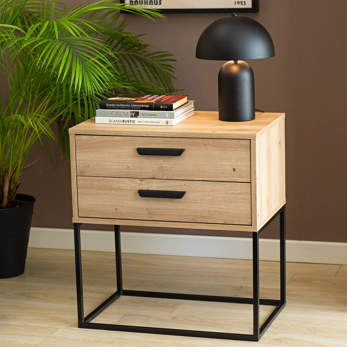 NACHTTISCH RECTUS 2-er Set - Eichefarben/Schwarz, Holzwerkstoff (60/65/39cm) - KONSIMO®