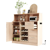SIDEBOARD aus MDF 120x40x121 cm Natur/Weiß mit LED-Beleuchtung, Steckdose und Weinregal - Weiß, Holzwerkstoff (120/121/40cm) - IVMEU