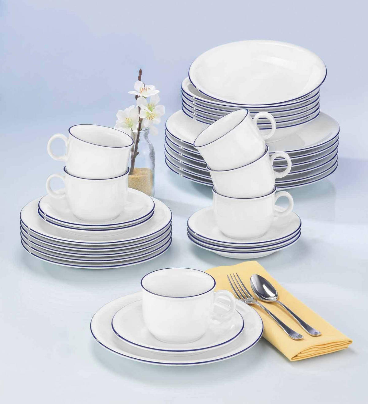 KOMBISERVICE Compact Blaurand weiß-blau 30er Set - Blau/Weiß, Keramik (1/1/1cm) - Seltmann Weiden