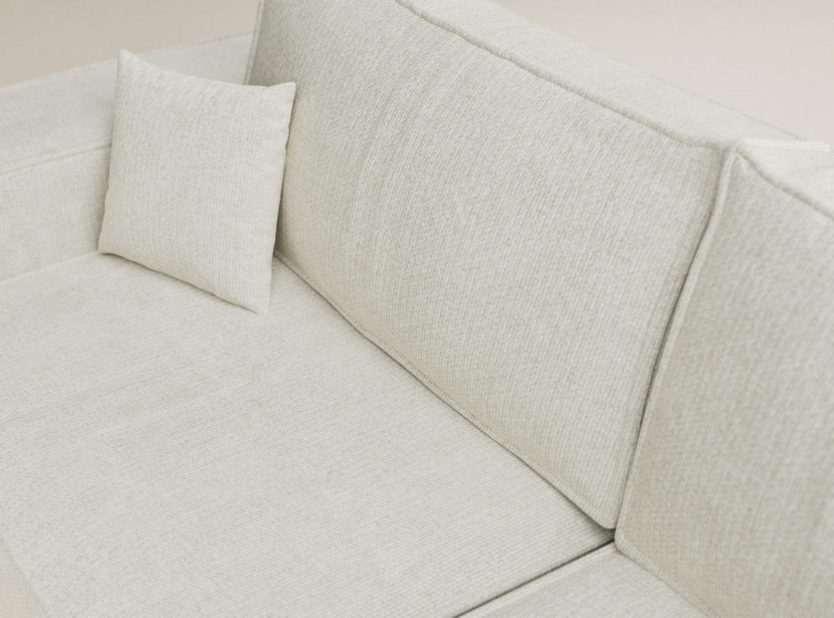 ECKSOFA MIT SCHLAFFUNKTION Tonga Creme Chenille-Stoff - Creme/Schwarz, Holz/Holzwerkstoff (255/105cm) - Maison de Reve