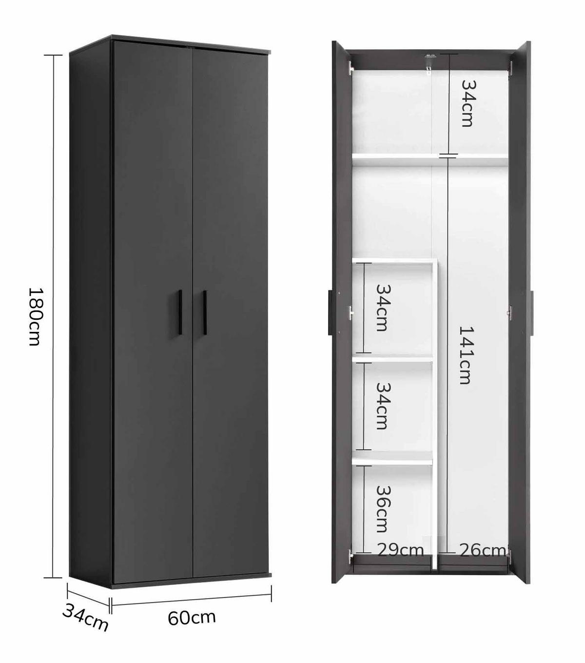 BESENSCHRANK Der Lange - Anthrazit/Schwarz, Holzwerkstoff (60/180/34cm) - Mokebo